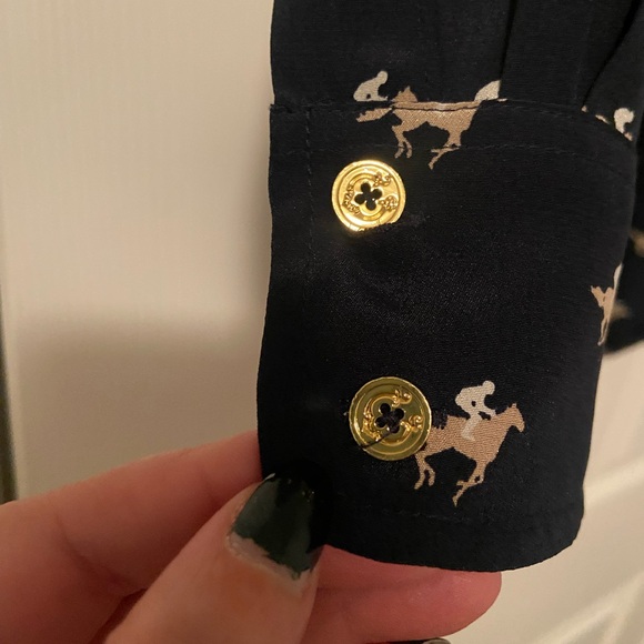 C Wonder Silk Navy Equestrian Button Down Shirt Xsmall - Picture 7 of 9